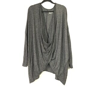 Livi Active Womens 26/28 Heathered Grey Draped Cowl Neck Wrap Top Long Sleeve